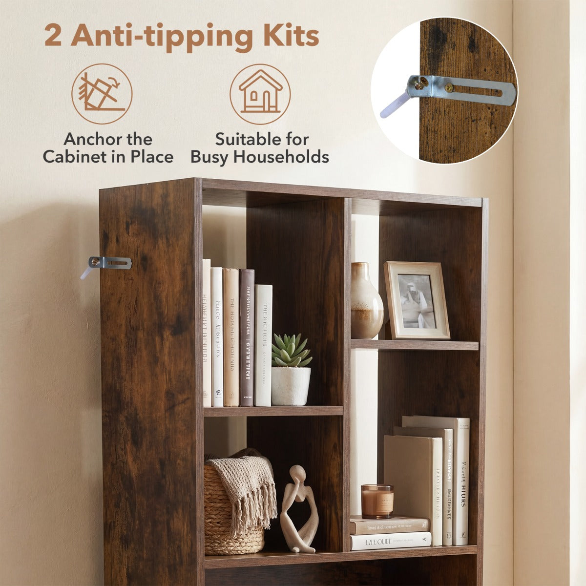 LIVSK Opbergrek - 10 Open Vakken - Ruime Lade - Antislipkussentjes - Kantelbeveiligingen - Rustiek Bruin