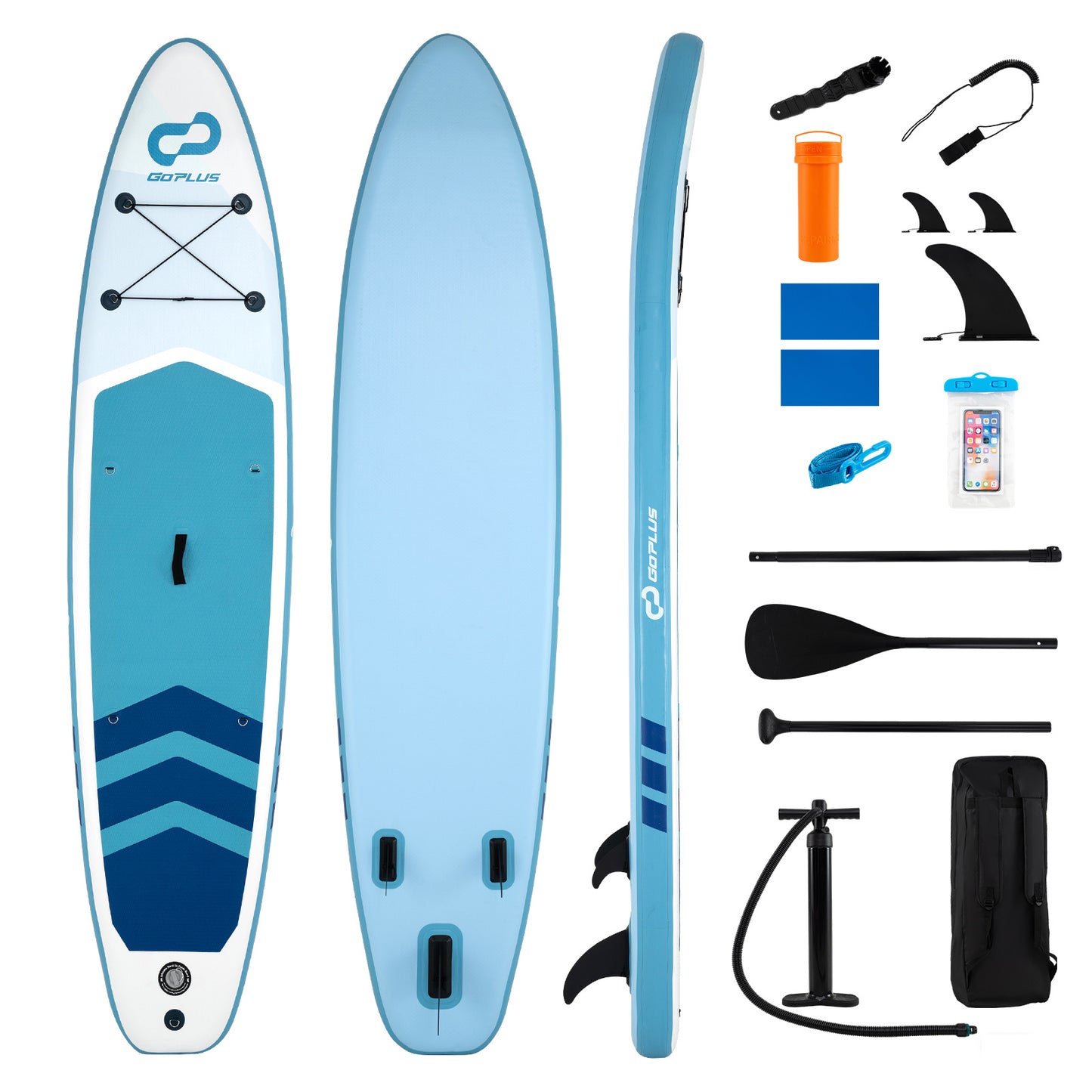 LIVSK Opblaasbaar Paddleboard - Hoog Draagvermogen tot 160 kg - Compleet Accessoireset - Duurzaam PVC - Blauw+Wit