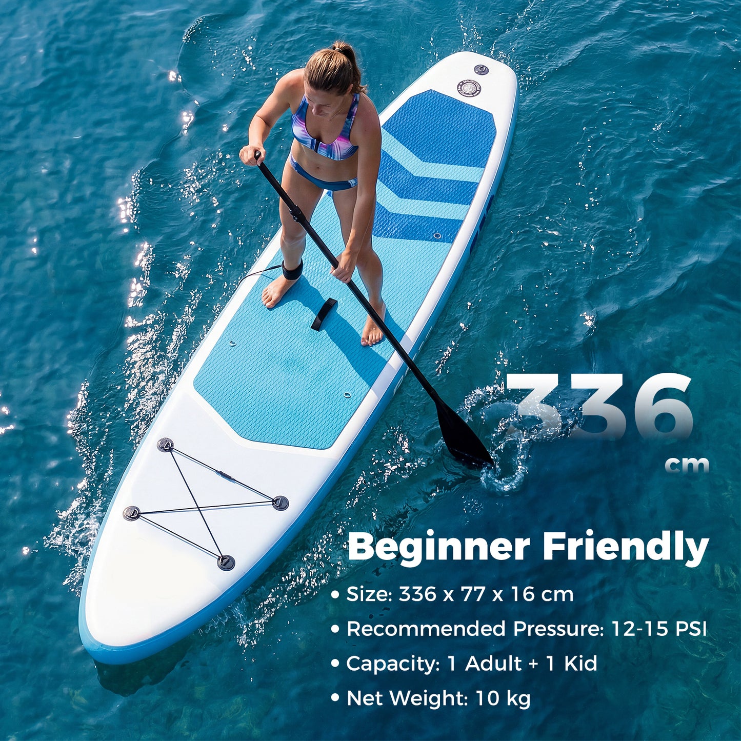 LIVSK Opblaasbaar Paddleboard - Hoog Draagvermogen tot 160 kg - Compleet Accessoireset - Duurzaam PVC - Blauw+Wit