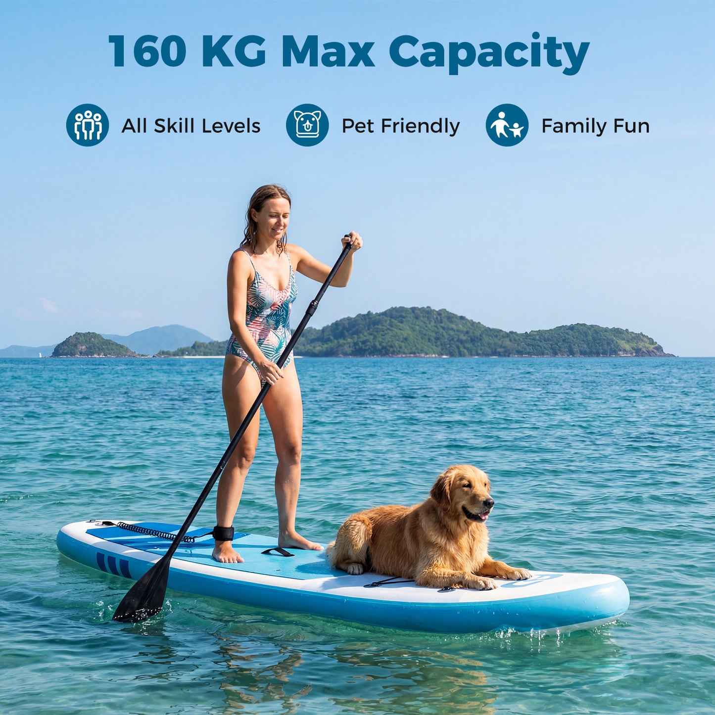 LIVSK Opblaasbaar Paddleboard - Hoog Draagvermogen tot 160 kg - Compleet Accessoireset - Duurzaam PVC - Blauw+Wit