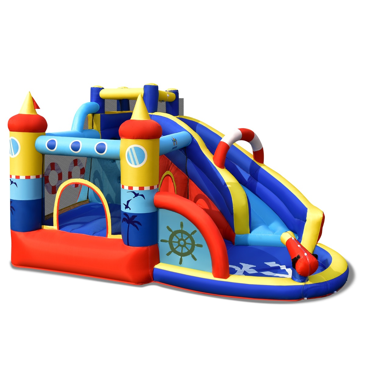 LIVSK Opblaasbaar Springkasteel - Waterpark met Glijbaan - Duurzaam Oxford-weefsel - Voor 4 Kinderen - 360 x 290 x 200 cm