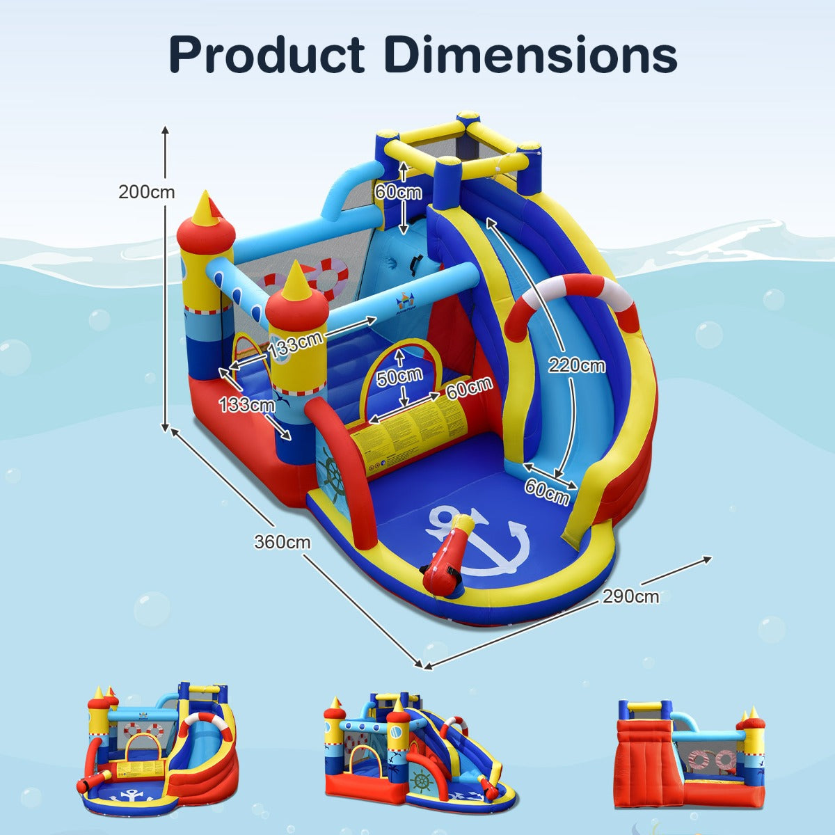 LIVSK Opblaasbaar Springkasteel - Waterpark met Glijbaan - Duurzaam Oxford-weefsel - Voor 4 Kinderen - 360 x 290 x 200 cm