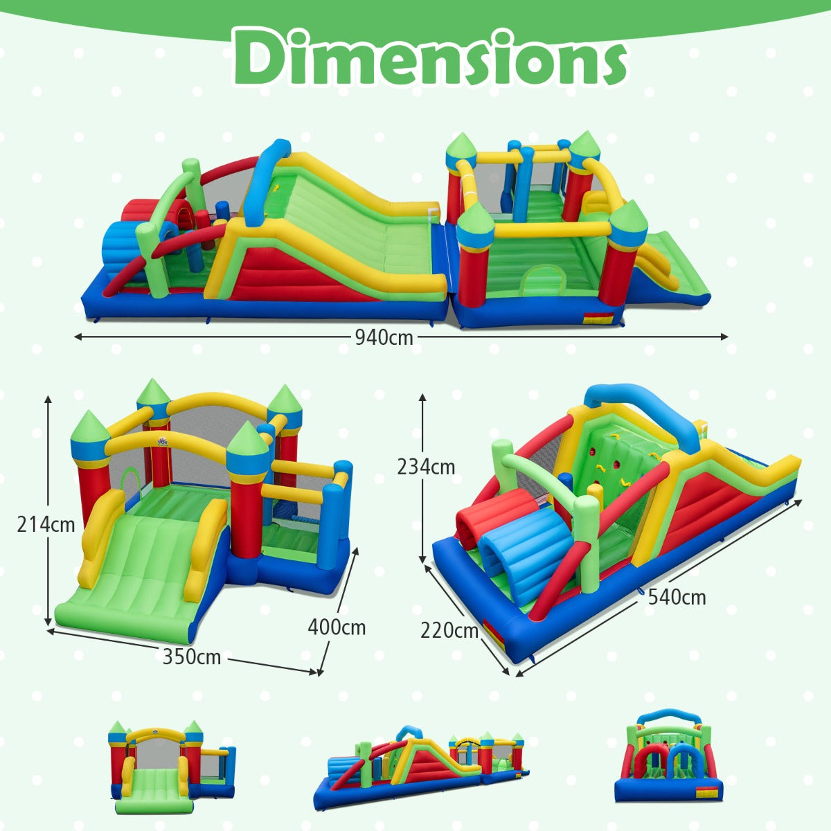 LIVSK Opblaasbaar Springkussen - Met Glijbanen en Klimwand - Veilig Oxford en PVC - Voor Kinderen 3-12 Jaar - Multicolor