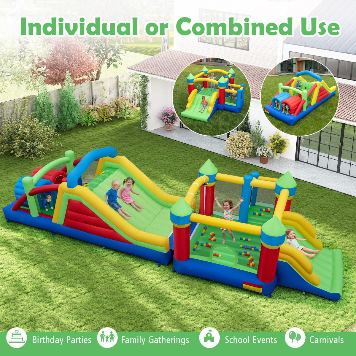 LIVSK Opblaasbaar Springkussen - Met Glijbanen en Klimwand - Veilig Oxford en PVC - Voor Kinderen 3-12 Jaar - Multicolor