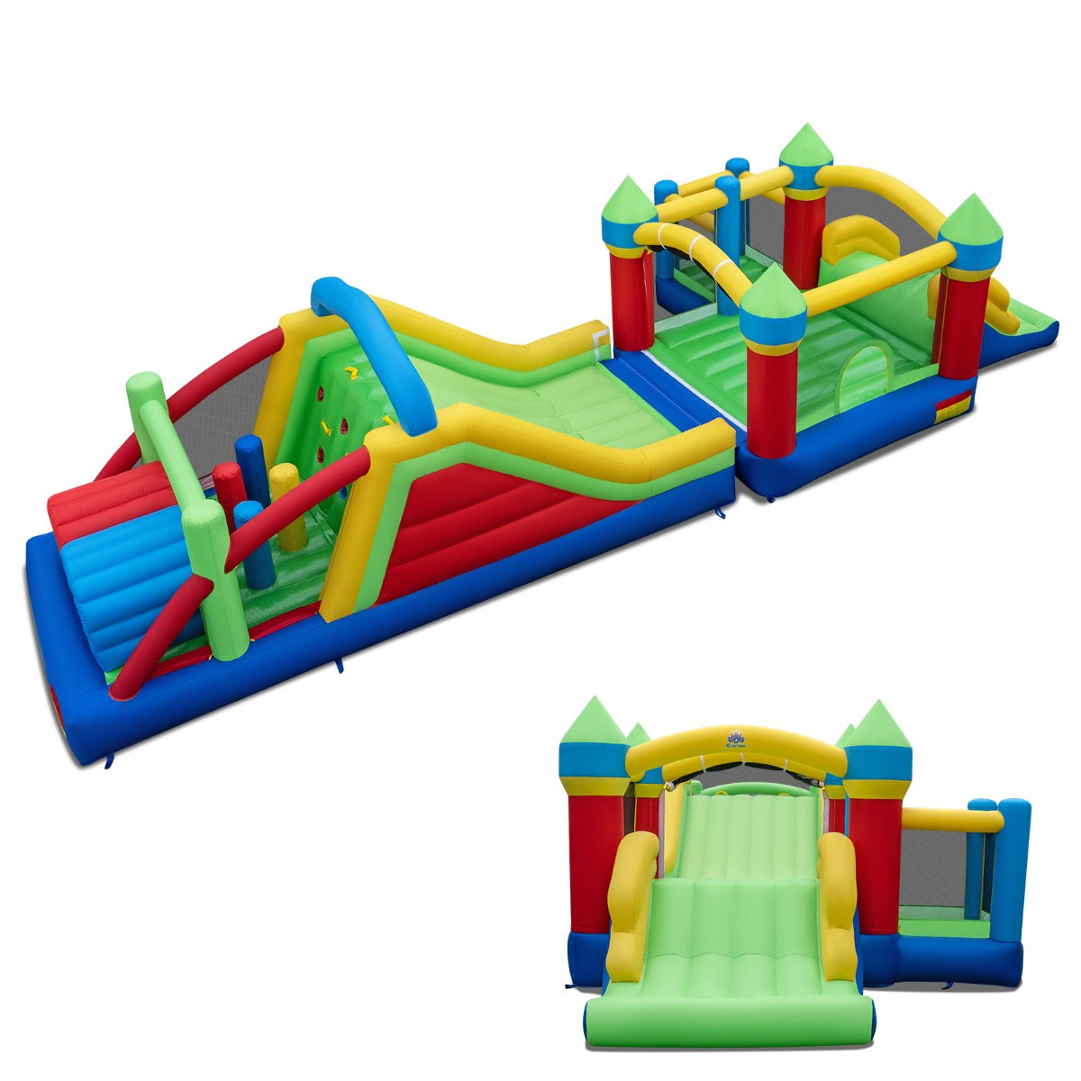 LIVSK Opblaasbaar Springkussen - Met Tunnels en Klimwand - Duurzaam Oxford en PVC - Inclusief 50 Ballen - Multicolor