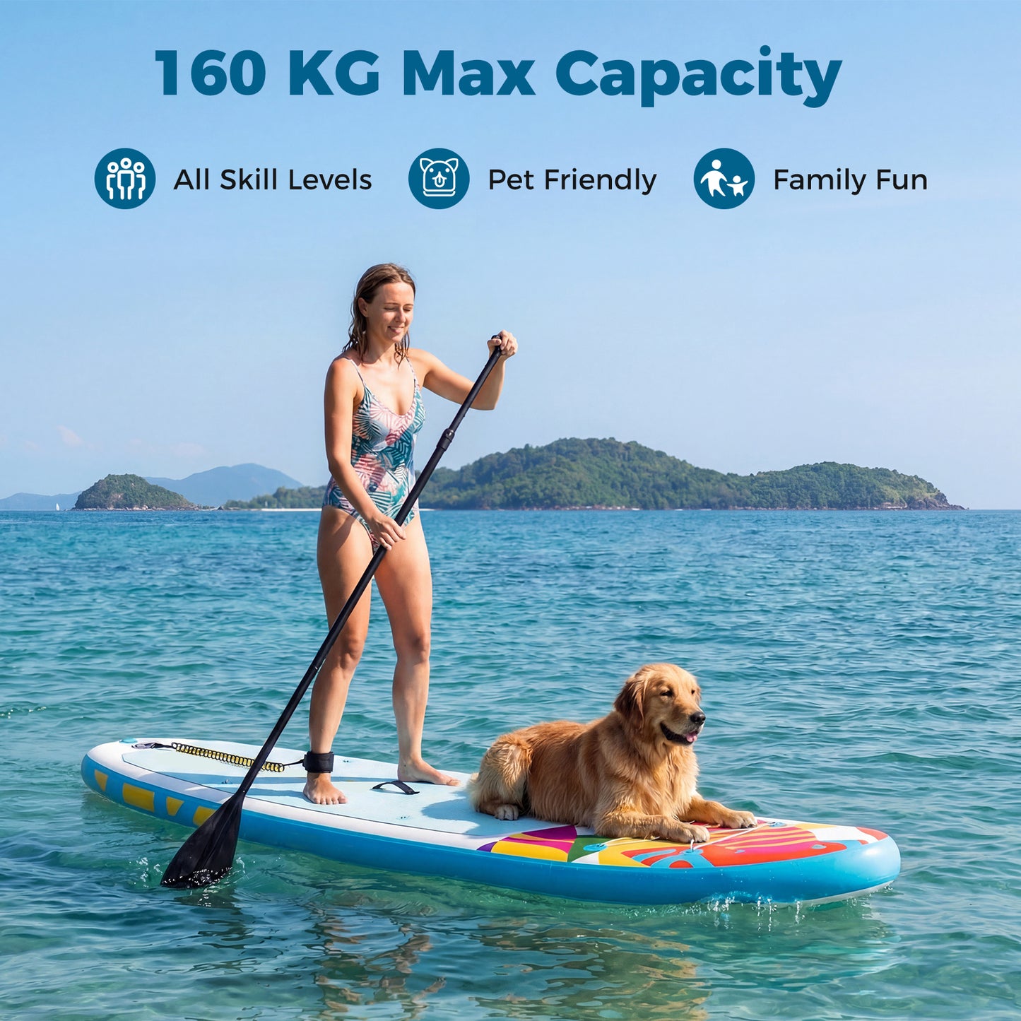 LIVSK Opblaasbaar Stand-Up Paddleboard - Hoog Draagvermogen 160 kg - Compleet Uitrustingsset - Duurzaam PVC - Blauw