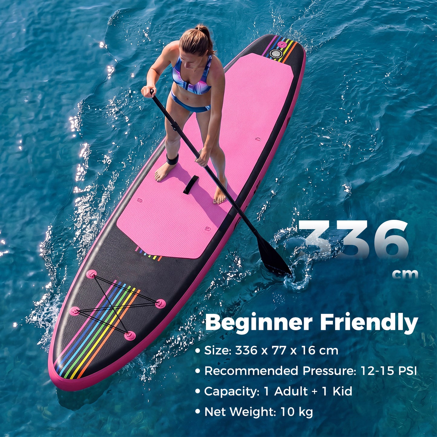 LIVSK Opblaasbaar Stand-Up Paddleboard - Hoog Draagvermogen 160 kg - Compleet Uitrustingsset - Duurzaam PVC - Blauw+Wit