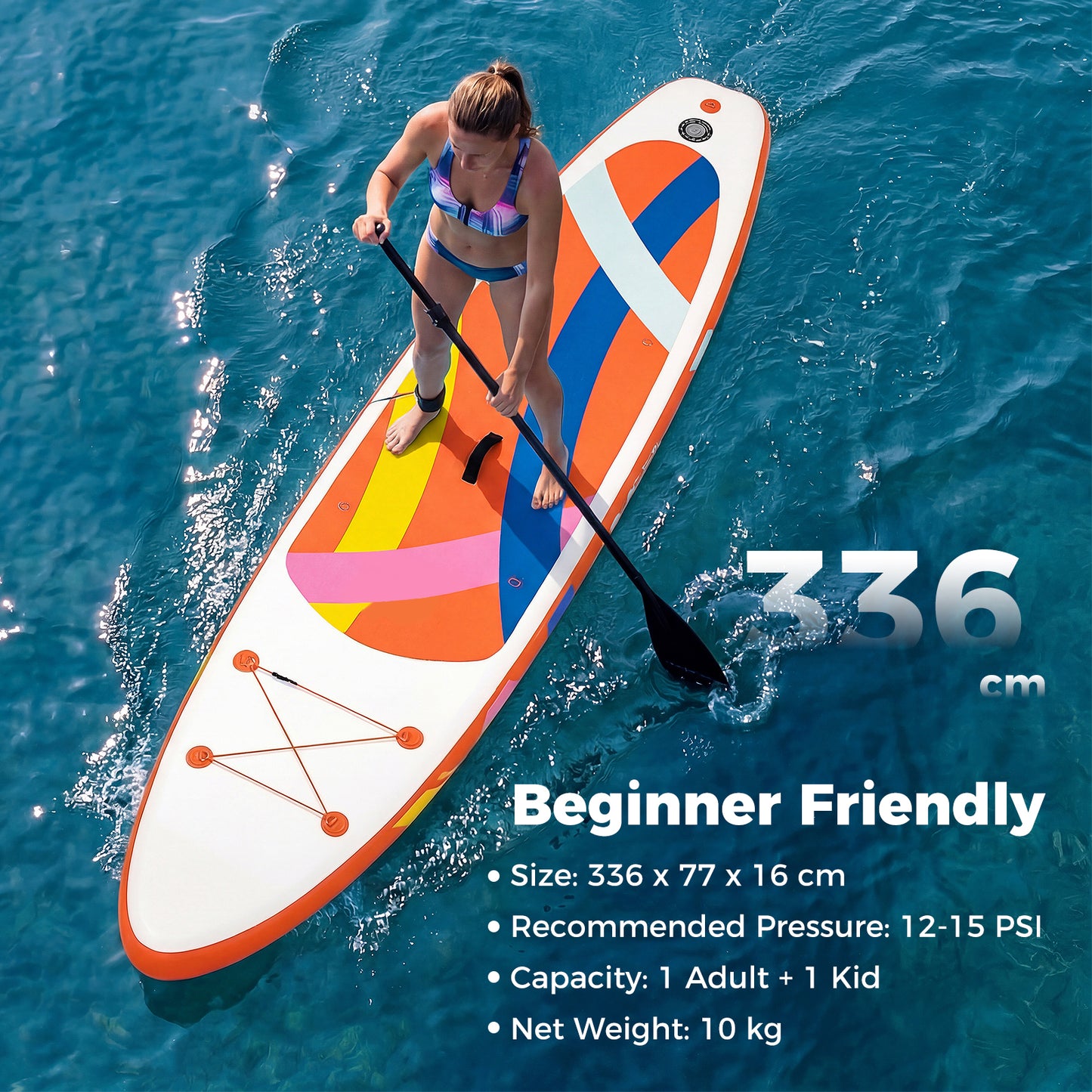 LIVSK Opblaasbaar Stand-Up Paddleboard - Hoog Draagvermogen tot 160 kg - Compleet met Accessoires - Duurzaam PVC - Blauw+Wit