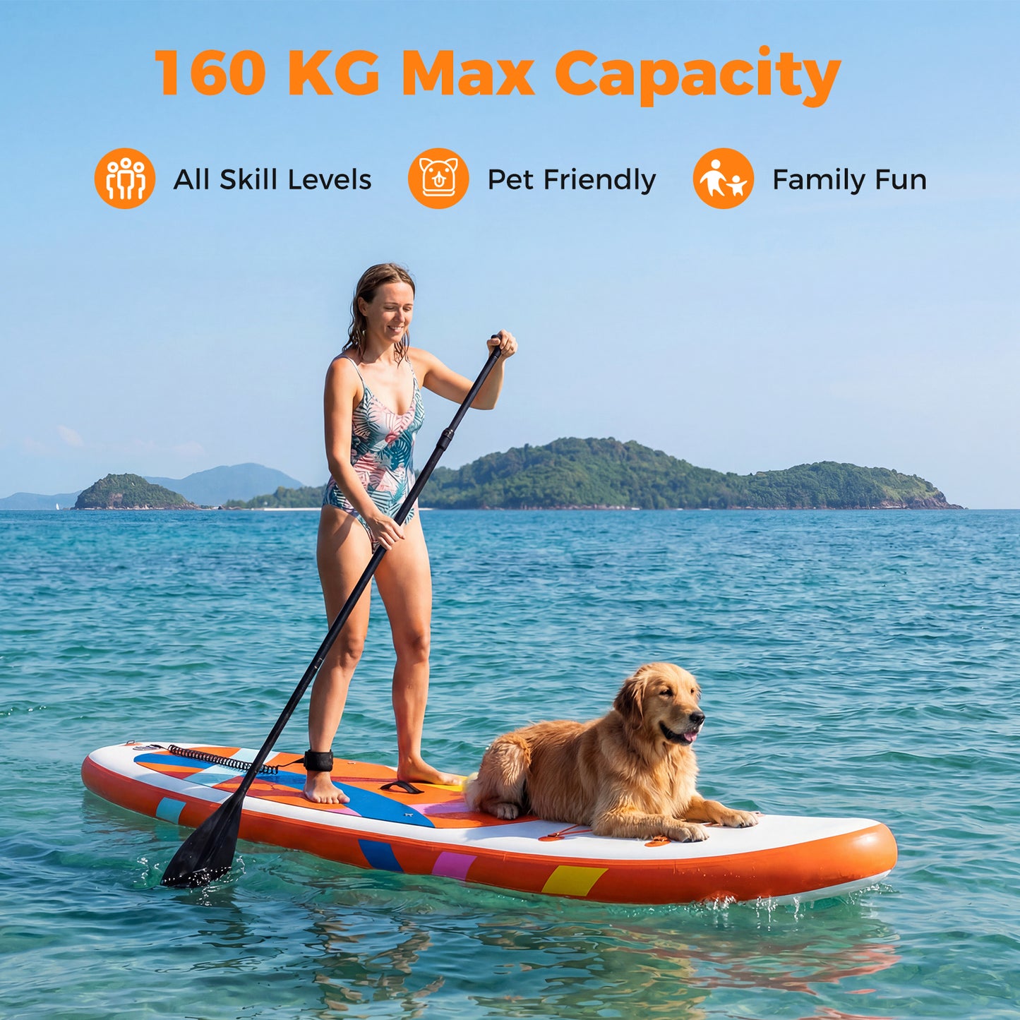 LIVSK Opblaasbaar Stand-Up Paddleboard - Hoog Draagvermogen tot 160 kg - Compleet met Accessoires - Duurzaam PVC - Blauw+Wit