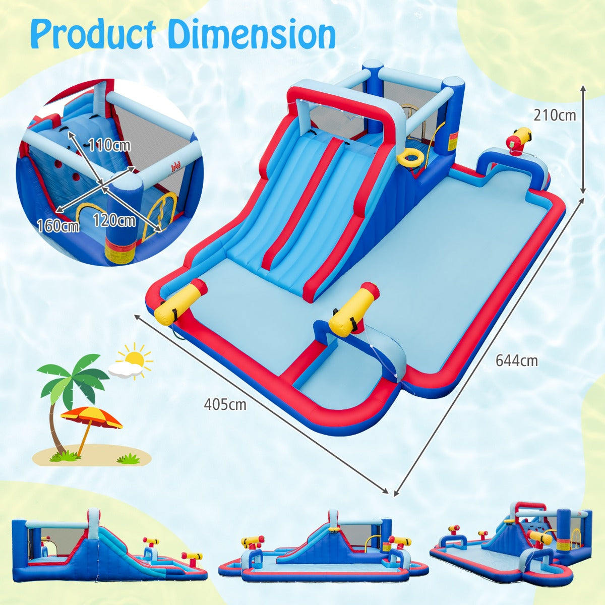 LIVSK Opblaasbaar Waterpark - Dubbele Glijbanen - Duurzaam Oxford - Eenvoudig Op Te Setten - Voor 3 Kinderen - 644 x 405 cm