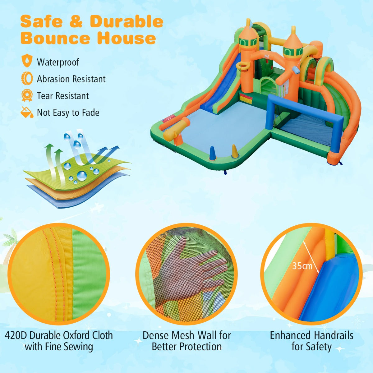 LIVSK Opblaasbaar Waterpark - Dubbele Glijbanen - Interactieve Basketbalring - Veilig Materiaal - Geschikt voor Kinderen -