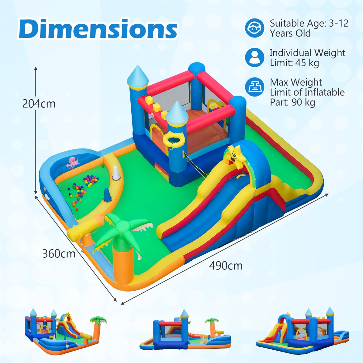 LIVSK Opblaasbaar Waterpark - Glijbaan, Peuterbad en Waterkanon - Duurzaam PVC - Voor Kinderen 3-12 Jaar - Meerkleurig