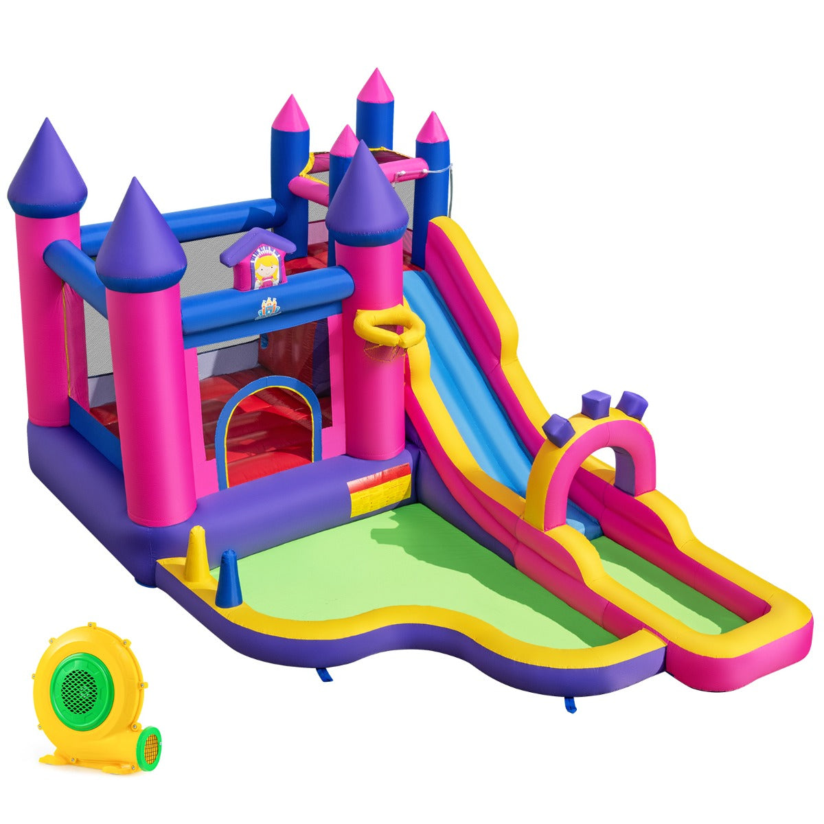 LIVSK Opblaasbaar Waterpark - Prinsessenthema - Meerdere Speelzones - Duurzaam Oxford-Weefsel - Inclusief Accessoires -