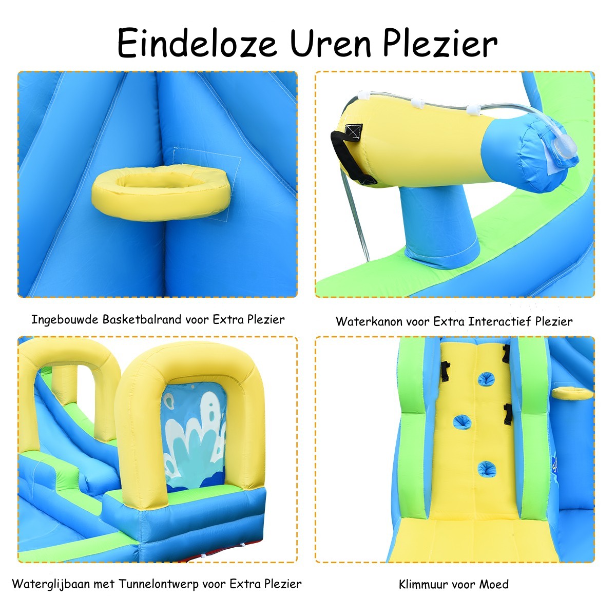 LIVSK Opblaasbaar Waterpark - Slijtvast Oxford-Materiaal - Waterglijbaan en Klimmuur - Veiligheidsontwerp - 478 x 365 x 242 cm