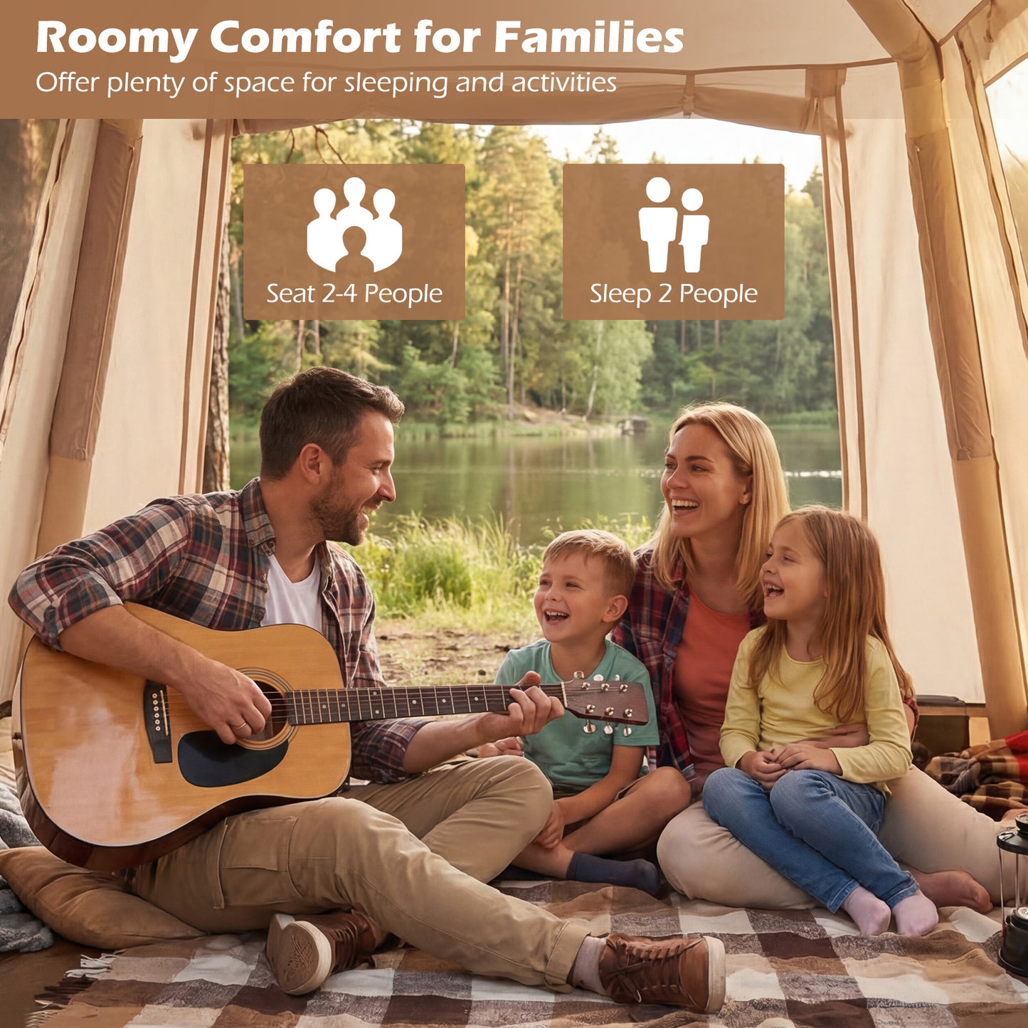 LIVSK Opblaasbare Campingtent - Voor 2-4 Personen - Snelle Inflatie - Muggennet Ramen - Oxford-Stof - Khaki