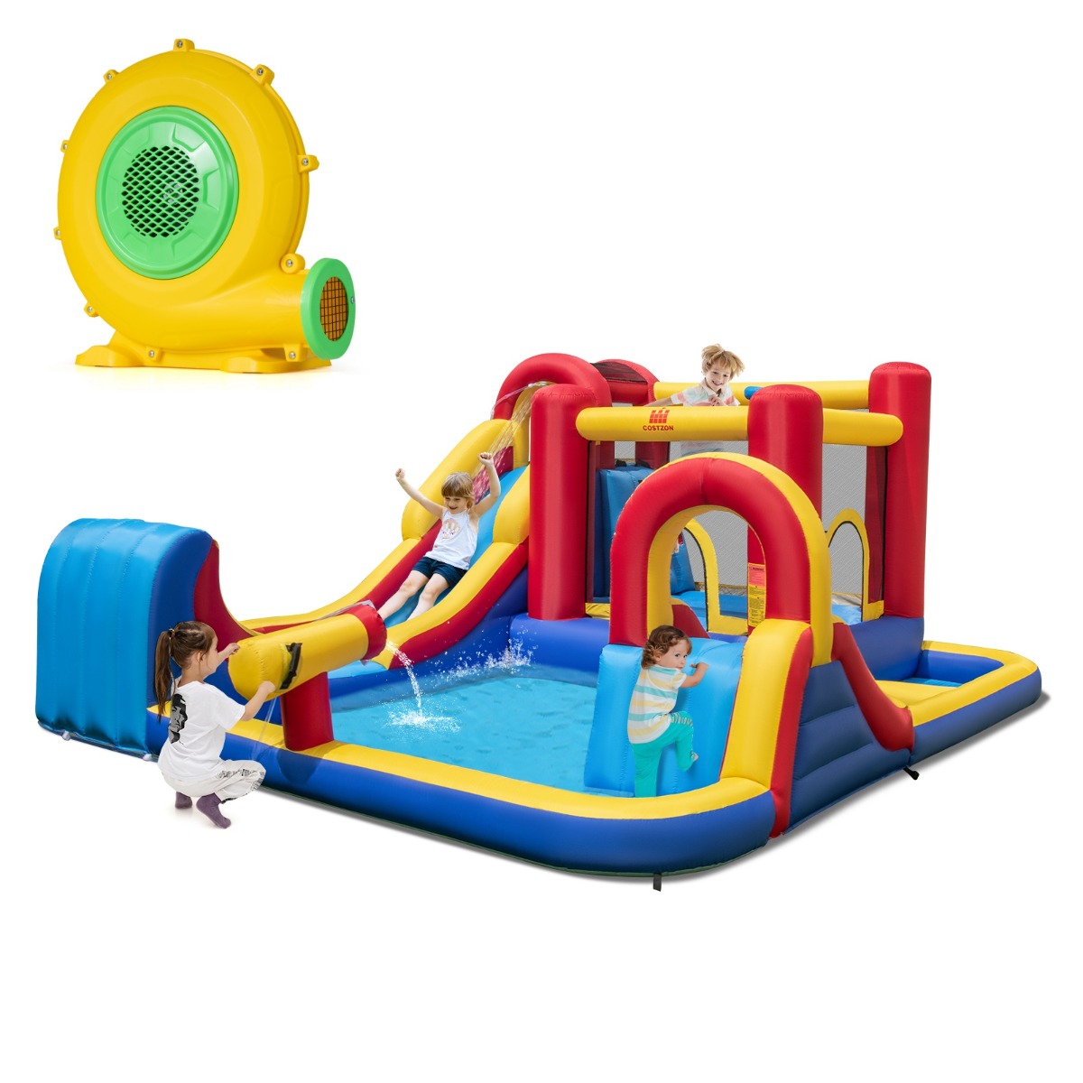 LIVSK Opblaasbare Waterglijbaan - Hoogwaardig Oxford-materiaal - Inclusief Ventilator en Accessoires - Voor Kinderen vanaf 3 Jaar
