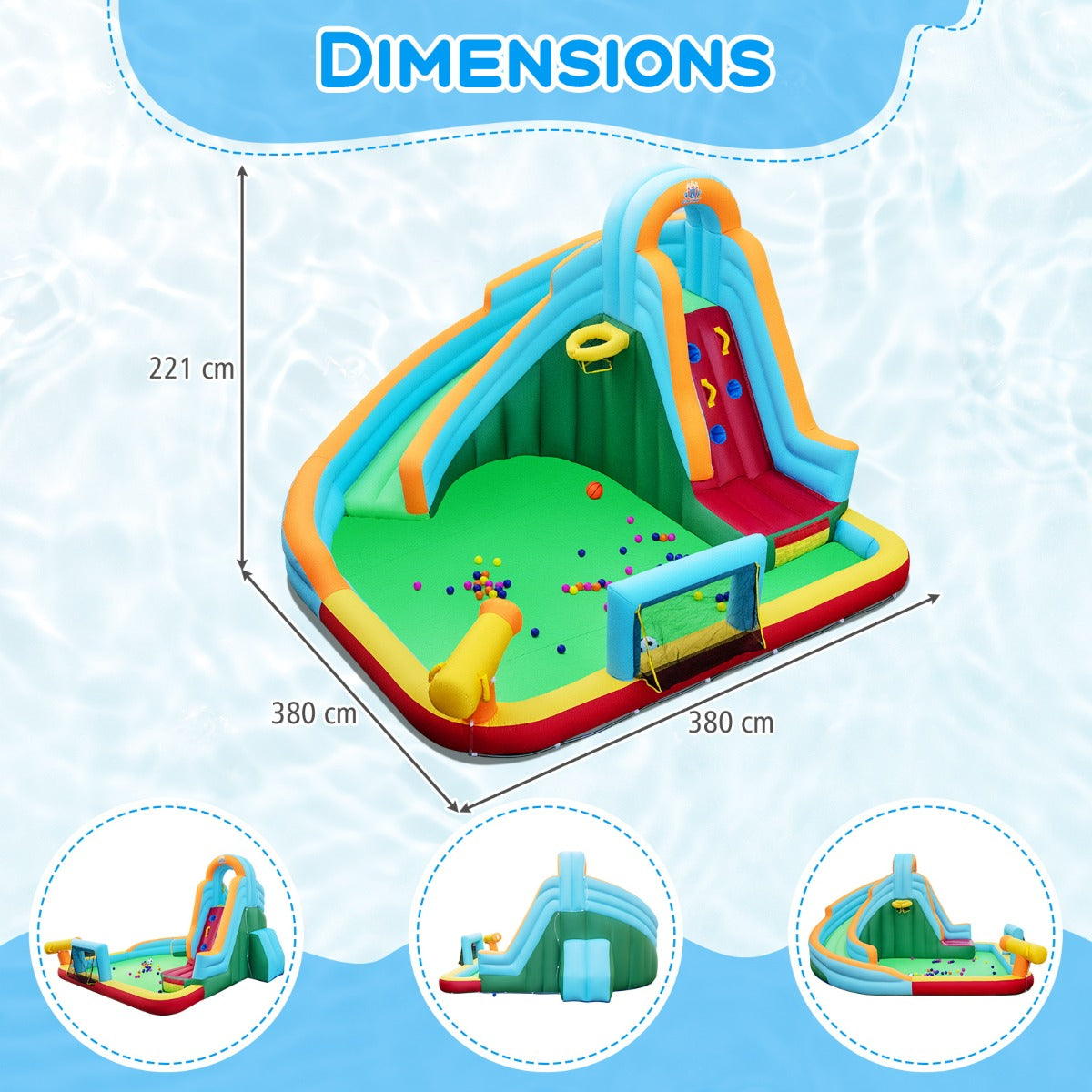 LIVSK Opblaasbare Waterspeeltuin - Voor Kinderen 3-12 Jaar - Oxford Materiaal - Inclusief Oceaanballen en Sportballen -