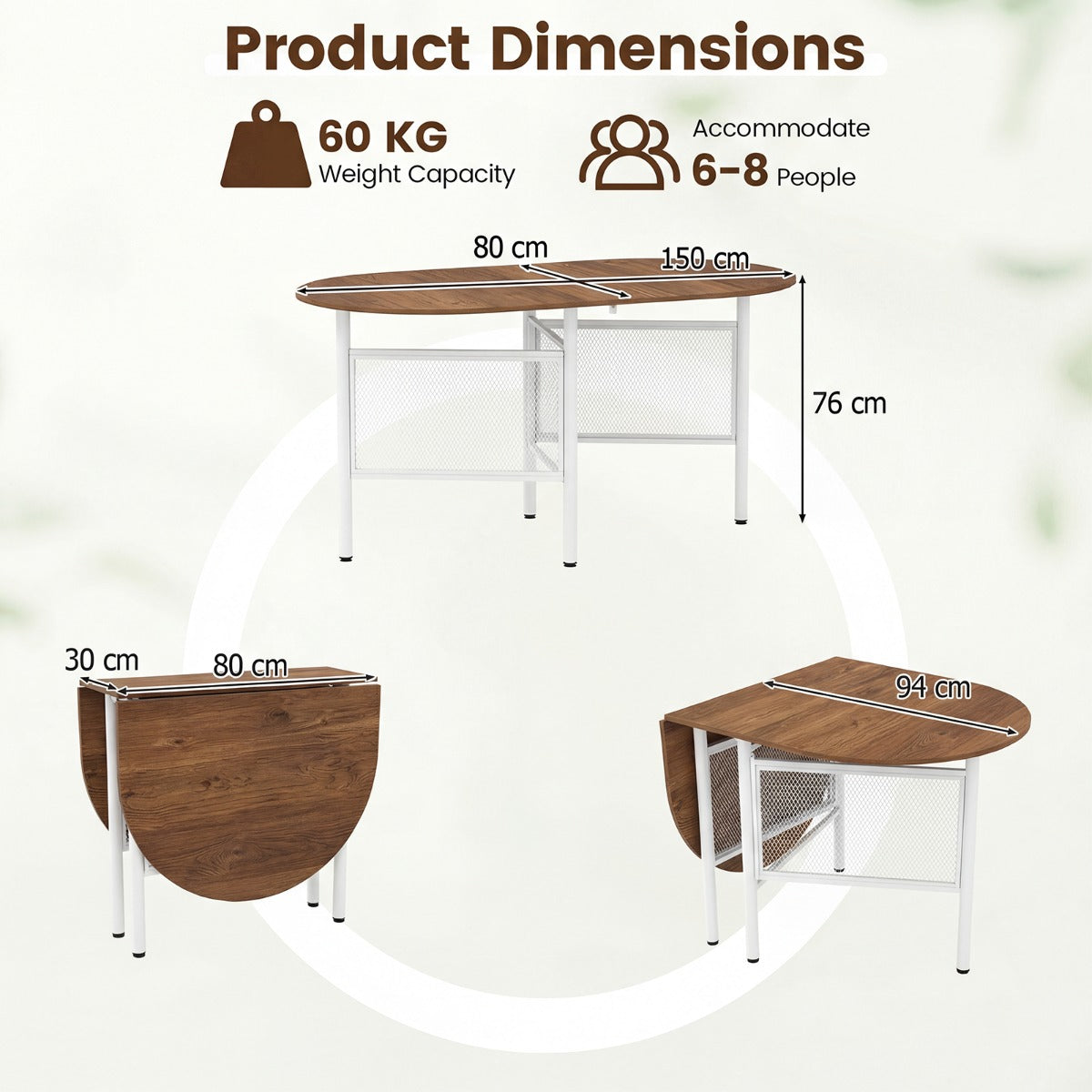 LIVSK Opklapbare Eettafel - 3-in-1 Ontwerp - Verstelbare Poten - Robuust Metaal - Tot 60 kg - Bruin en Zwart