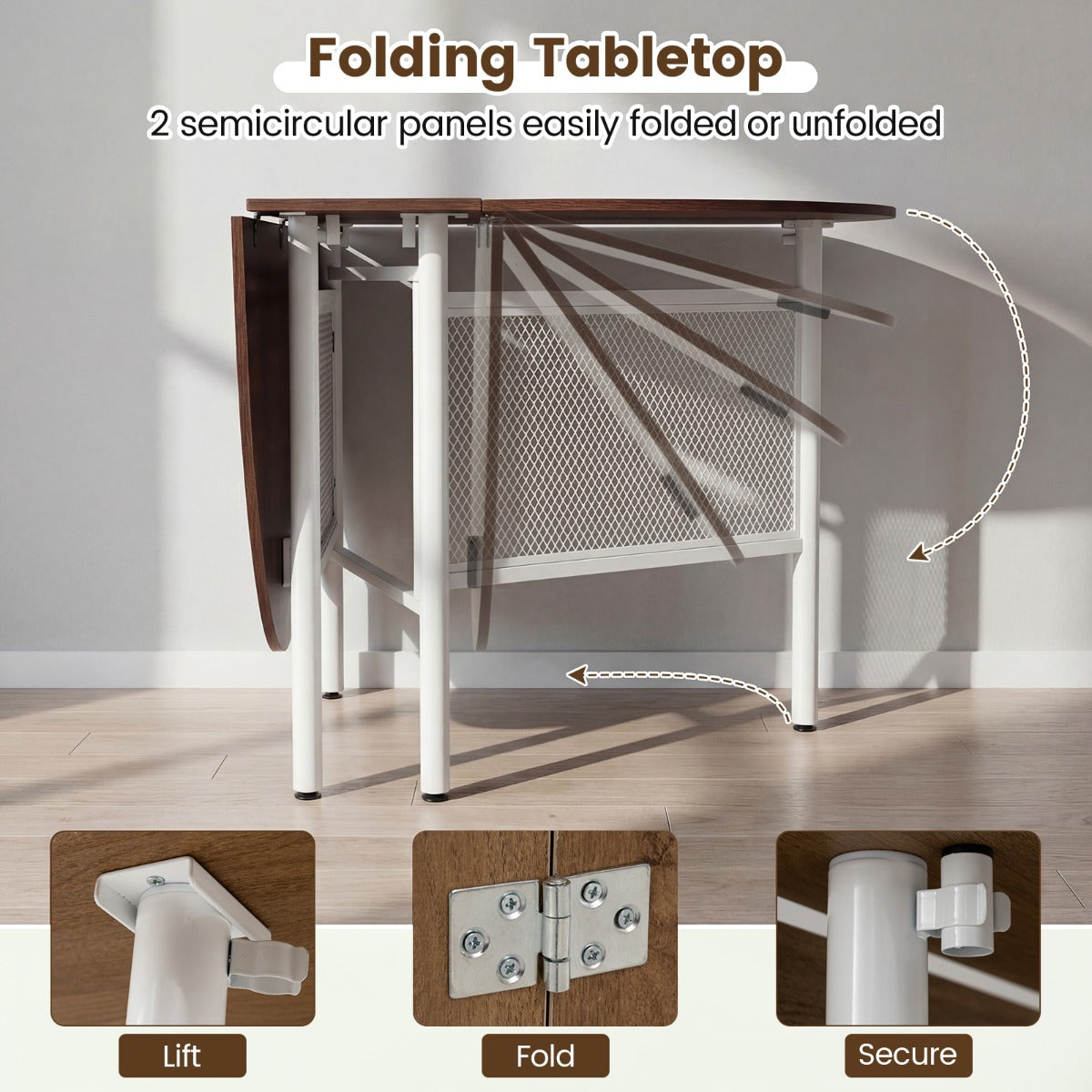 LIVSK Opklapbare Eettafel - Ruimtebesparend Ontwerp - 3-in-1 Gebruik - Robuust Metaal - Bruin/Zwart