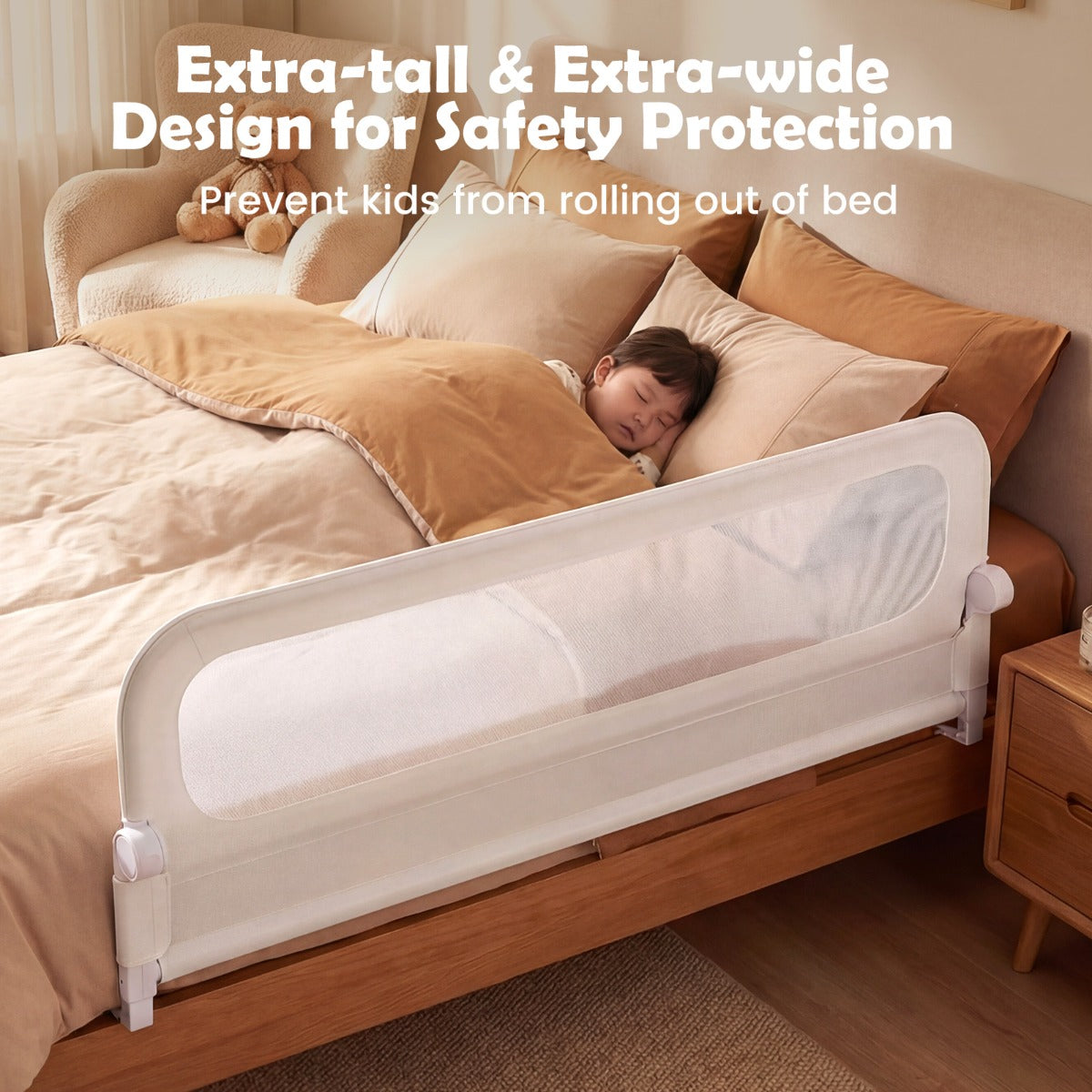 LIVSK Opvouwbaar Bedhekje - Verstelbaar tot 180 cm - Kindvriendelijk Oxford-Stof - Eenvoudig Inklapbaar - Grijs/Wit