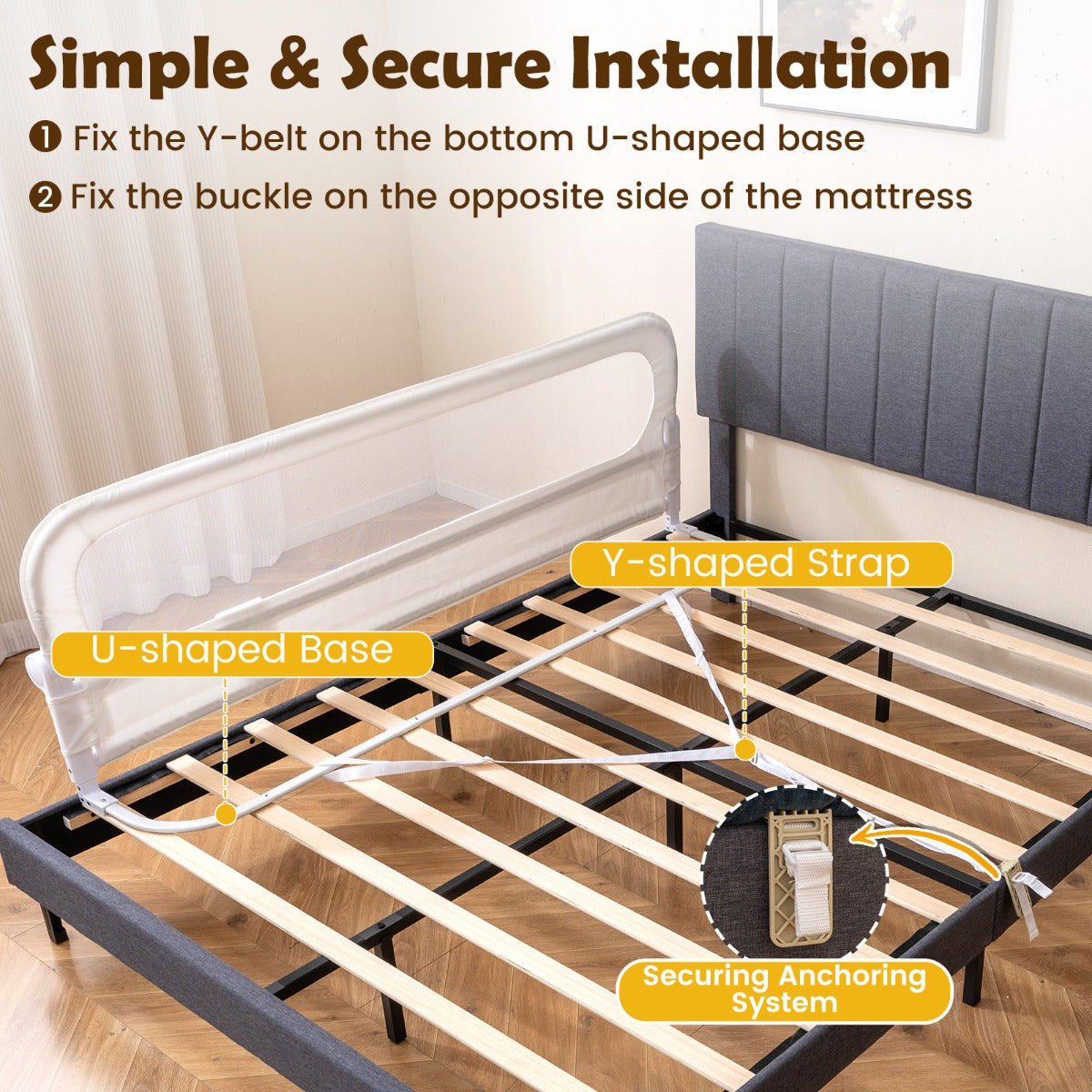 LIVSK Opvouwbaar Bedhekje - Verstelbaar tot 180 cm - Kindvriendelijk Oxford-Stof - Eenvoudig Inklapbaar - Grijs/Wit