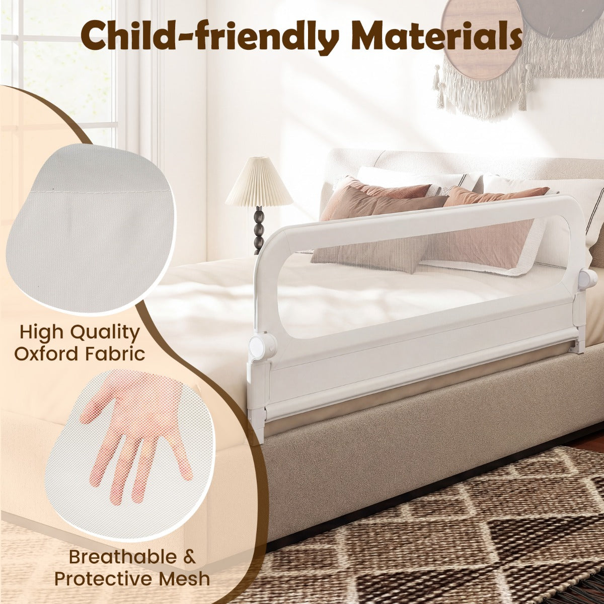 LIVSK Opvouwbaar Bedhekje - Verstelbaar tot 180 cm - Kindvriendelijk Oxford-Stof - Eenvoudig Inklapbaar - Grijs/Wit