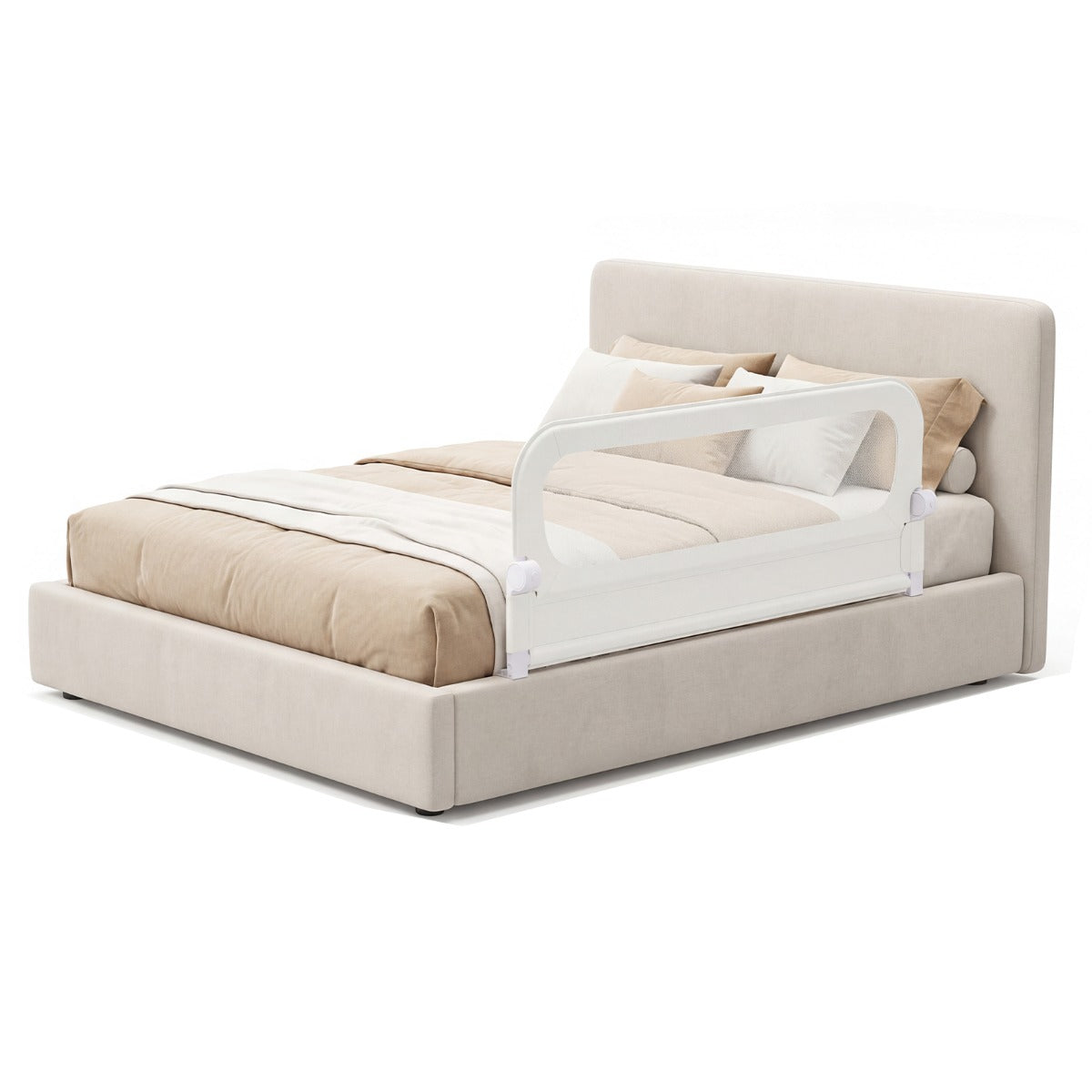 LIVSK Opvouwbaar Bedhekje - Verstelbare Hoogte - Afneembare Oxford-Stof - Eenvoudig Inklapbaar - Grijs/Wit