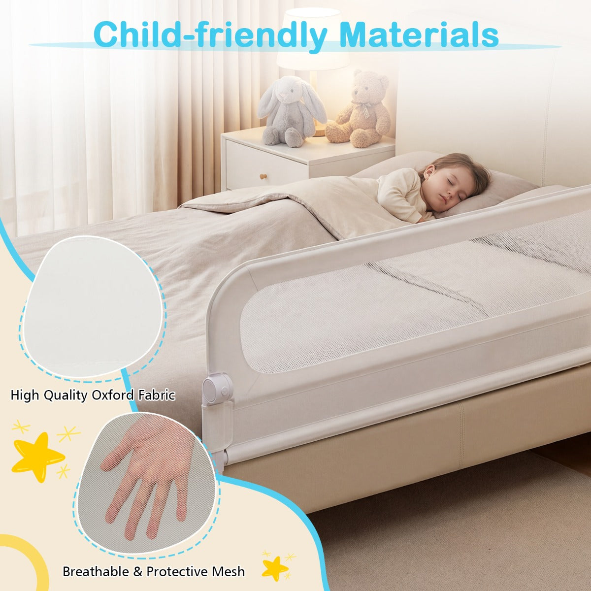 LIVSK Opvouwbaar Bedhekje - Verstelbare Hoogte - Afneembare Oxford-Stof - Eenvoudig Inklapbaar - Grijs/Wit