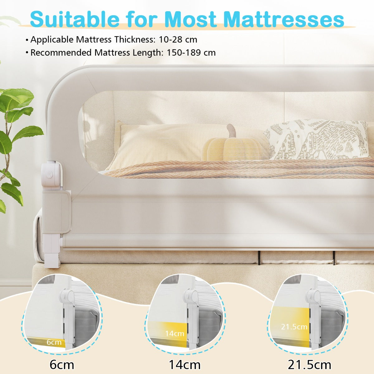 LIVSK Opvouwbaar Bedhekje - Verstelbare Hoogte - Afneembare Oxford-Stof - Eenvoudig Inklapbaar - Grijs/Wit