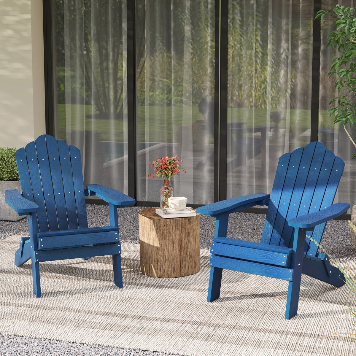 LIVSK Opvouwbare Adirondack-Stoel - Weerbestendig HIPS - Ergonomische Zitting - Snel Opvouwbaar - Marineblauw