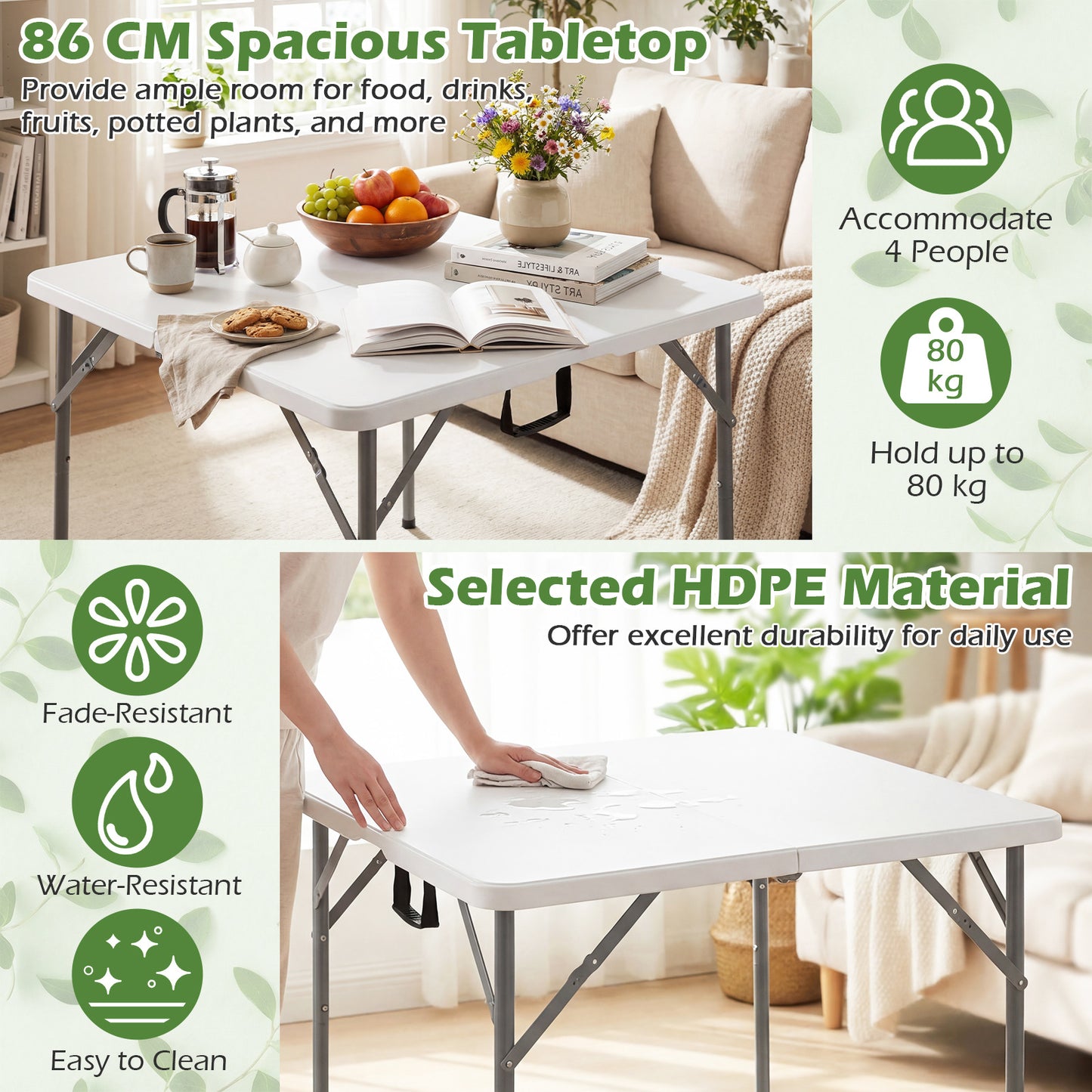 LIVSK Opvouwbare Campingtafel - HDPE Tafelblad - Stabiel Metalen Frame - Ideaal Voor Buitenactiviteiten - Wit