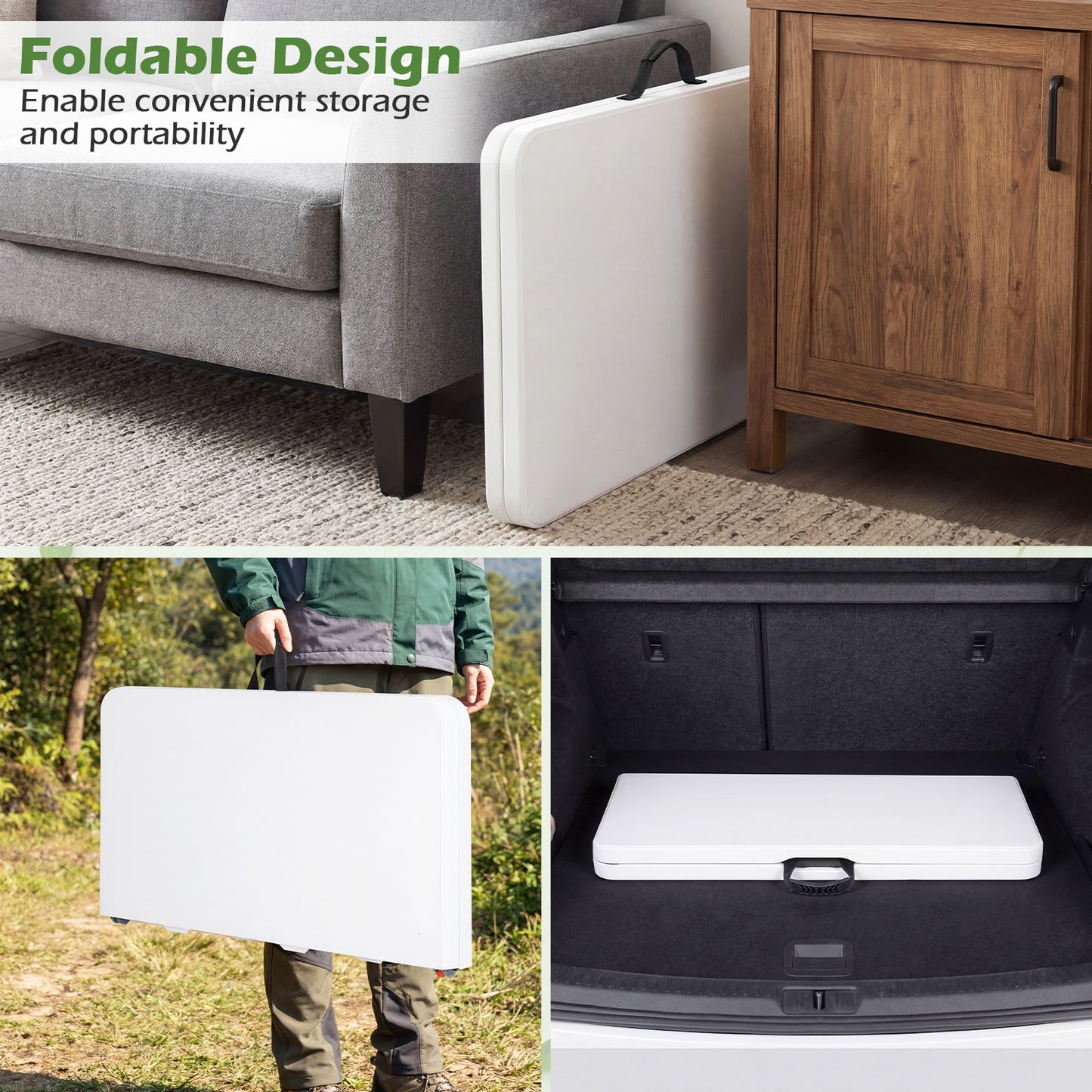 LIVSK Opvouwbare Campingtafel - HDPE Tafelblad - Stabiel Metalen Frame - Ideaal Voor Buitenactiviteiten - Wit