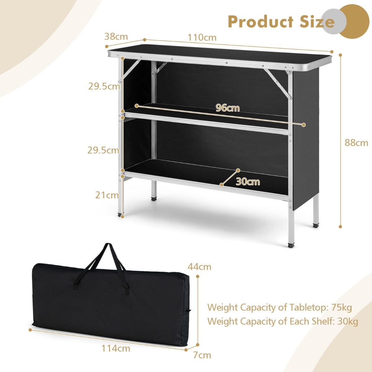 LIVSK Opvouwbare Campingtafel - Lichtgewicht Aluminium - Waterdicht Oxford Doek - Draagtas Inclusief - 110 x 38 x 88 cm - Zwart