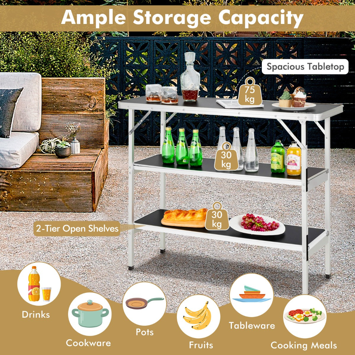LIVSK Opvouwbare Campingtafel - Lichtgewicht Aluminium - Waterdicht Oxford Doek - Draagtas Inclusief - 110 x 38 x 88 cm - Zwart