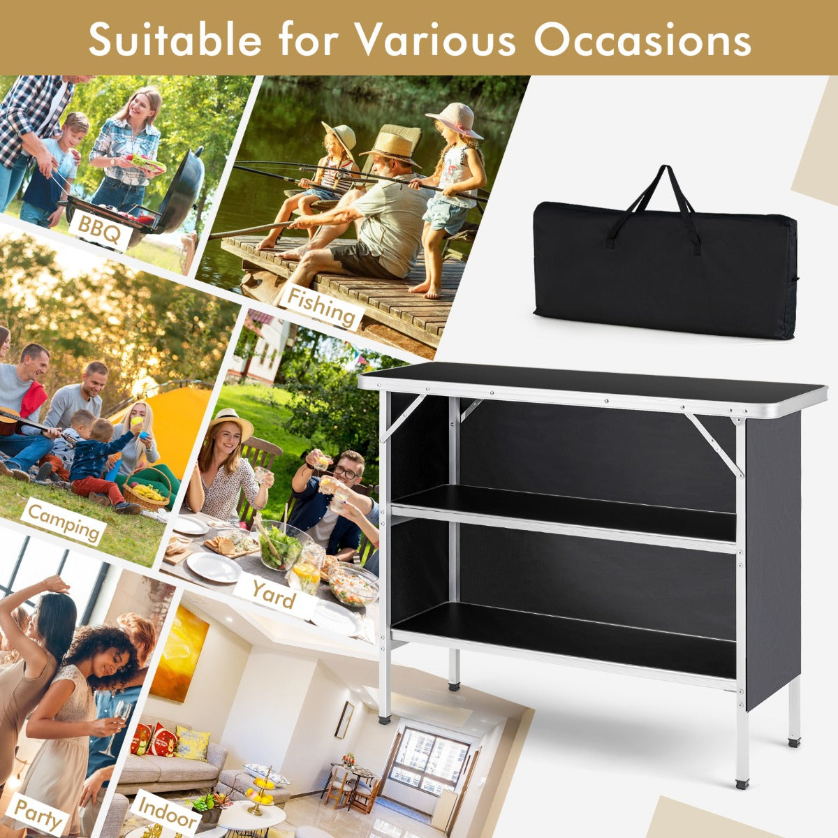 LIVSK Opvouwbare Campingtafel - Lichtgewicht Aluminium - Waterdicht Oxford Doek - Draagtas Inclusief - 110 x 38 x 88 cm - Zwart