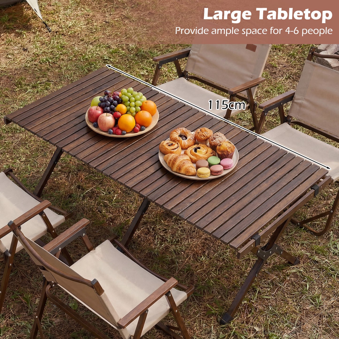 LIVSK Opvouwbare Campingtafel - Voor 4-6 Personen - Duurzaam Dennenhout - Eenvoudig Opklapbaar - Koffie/Natuur