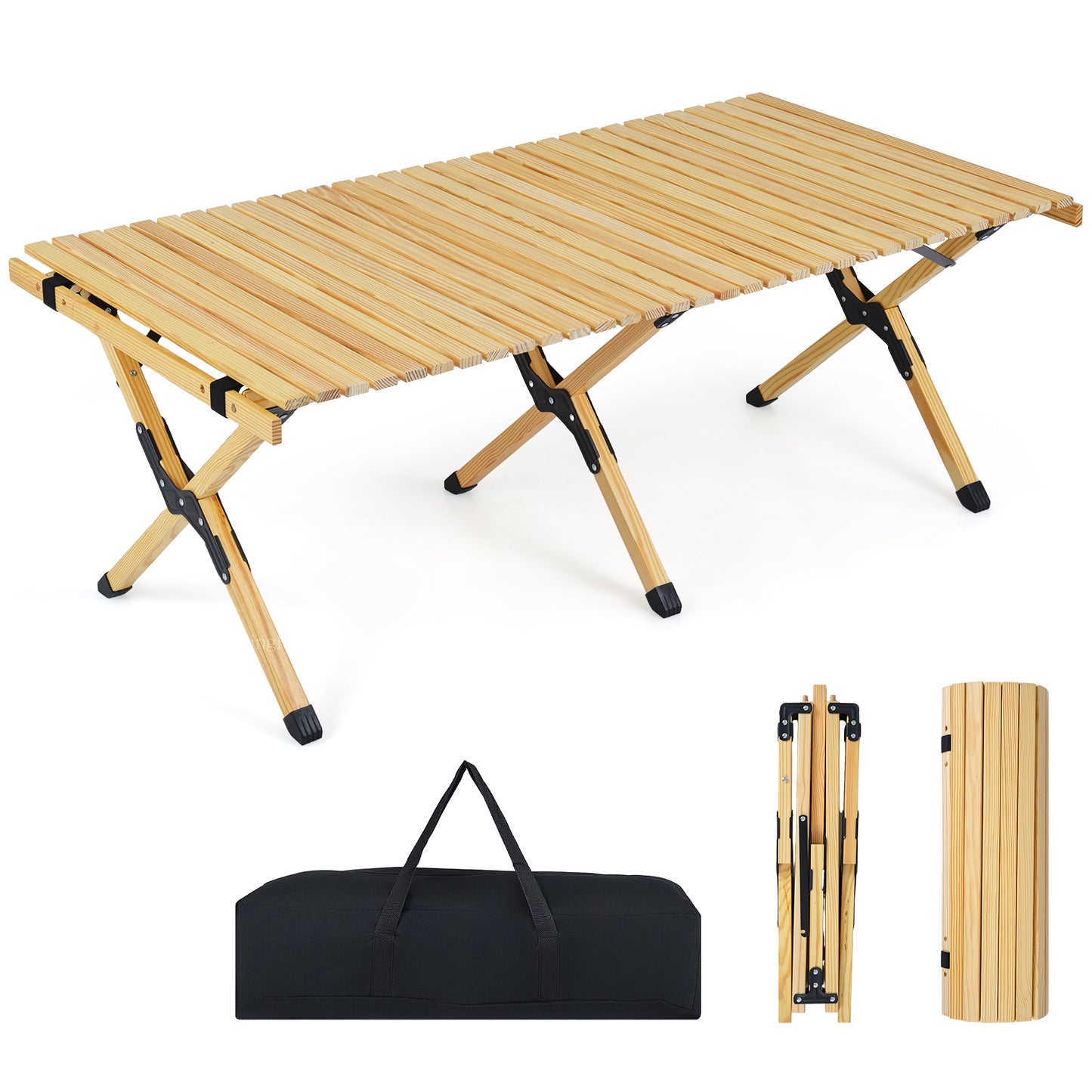 LIVSK Opvouwbare Campingtafel - Voor 4-6 Personen - Duurzaam Dennenhout - Stabiliteit met Antislip Voetjes - Koffie/Natuur