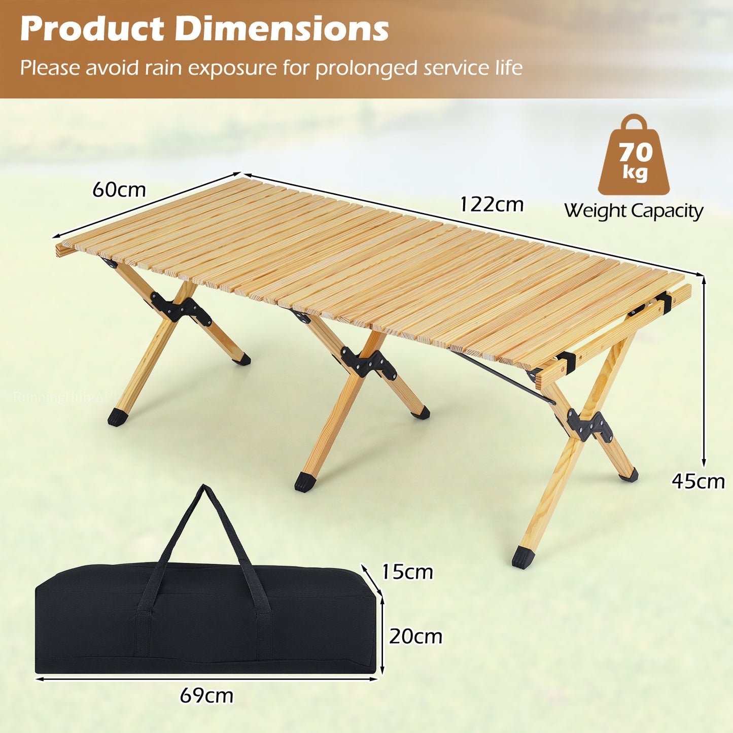 LIVSK Opvouwbare Campingtafel - Voor 4-6 Personen - Duurzaam Dennenhout - Stabiliteit met Antislip Voetjes - Koffie/Natuur