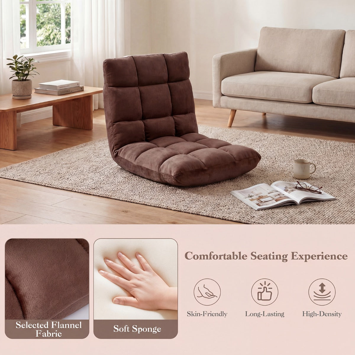 LIVSK Opvouwbare Fauteuil - 14 Standen Verstelbare Rugleuning - Koraalkleurig Fluweel - Stevig Metalen Frame - Ruimtebesparend