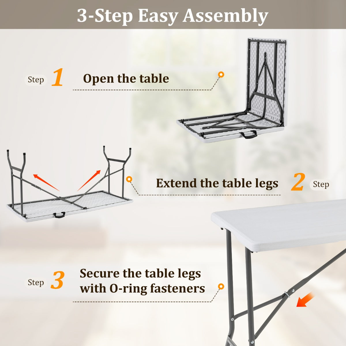 LIVSK Opvouwbare Kampeertafel - HDPE Blad - Robuust Frame - Hoog Draagvermogen 180 kg - Voor 4 tot 6 Personen - Zwart/Wit