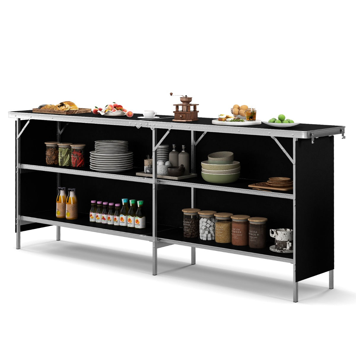 LIVSK Opvouwbare Kampeertafel - Ruim Tafelblad 206 cm - Aluminiumlegering - Waterdicht Oxford - Draagtas - Zwart
