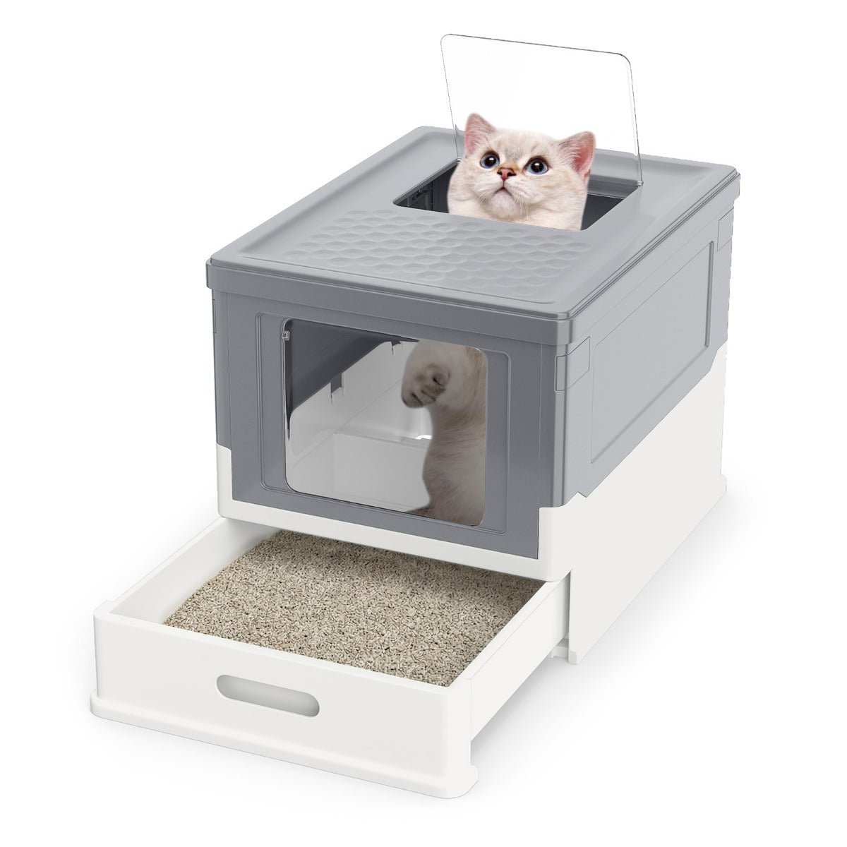 LIVSK Opvouwbare Kattenbak - Uittrekbare Lade - Dubbele Toegang - Gesloten Ontwerp - Ideaal voor Kittens en Middelgrote Katten -