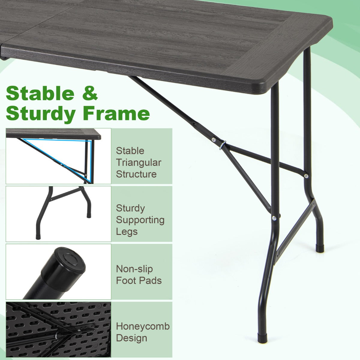 LIVSK Opvouwbare Picknicktafel - Compact Ontwerp - Duurzaam HDPE - Hoog Draagvermogen 180 kg - Voor 4-6 Personen - Zwart/Wit