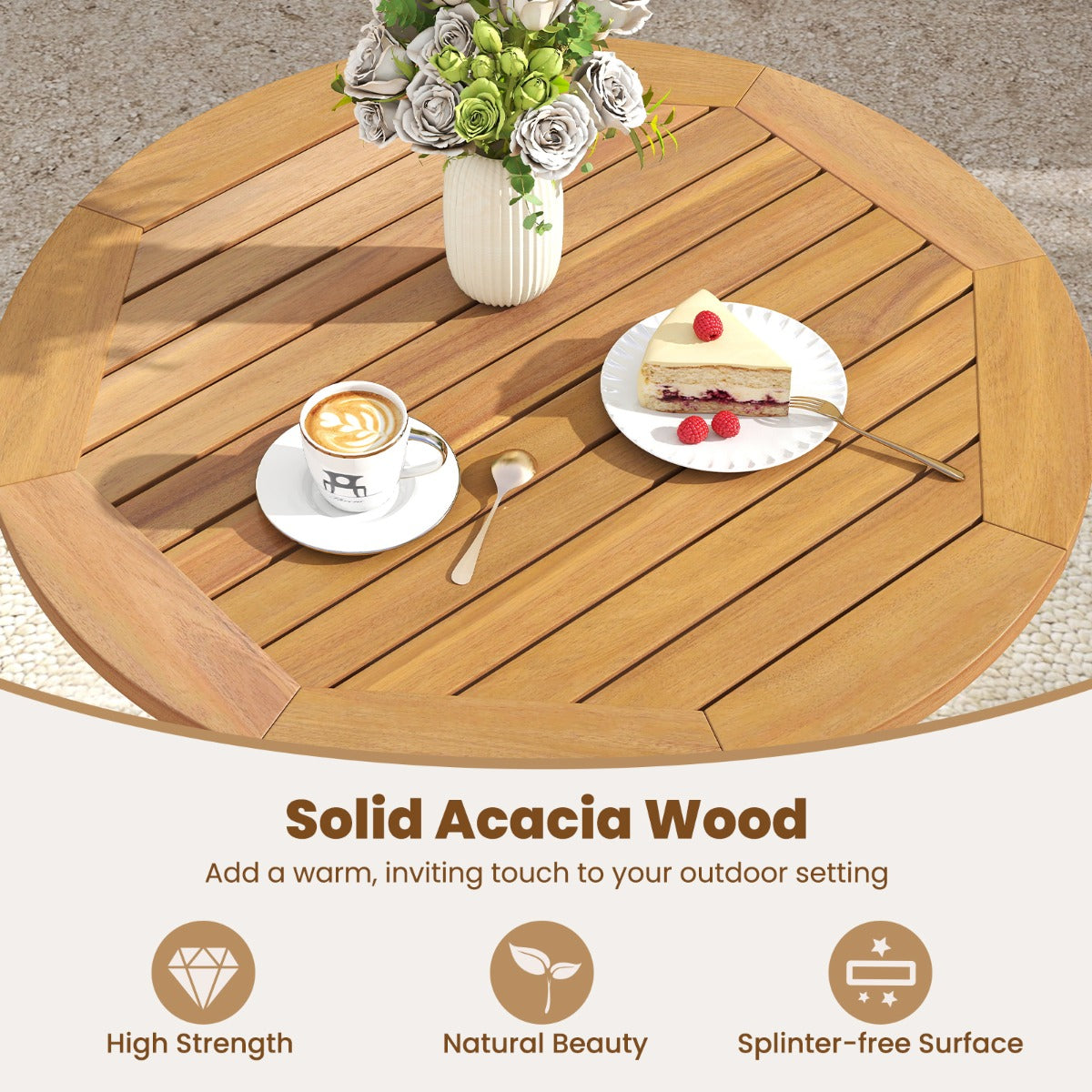 LIVSK Opvouwbare Tuintafel - Hoogwaardig Acaciahout - X-vormig Frame - Lichtgewicht en Draagvermogen 80 kg - Naturel