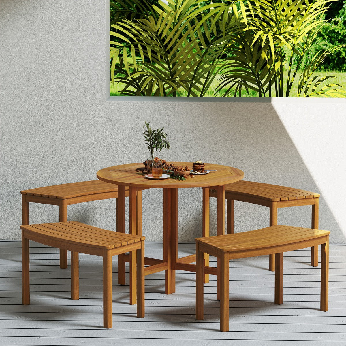 LIVSK Outdoor Terrasbank - Massief Acaciahout - Slank, Gebogen Ontwerp - Ademend Comfort - Draagvermogen 180 kg - Naturel
