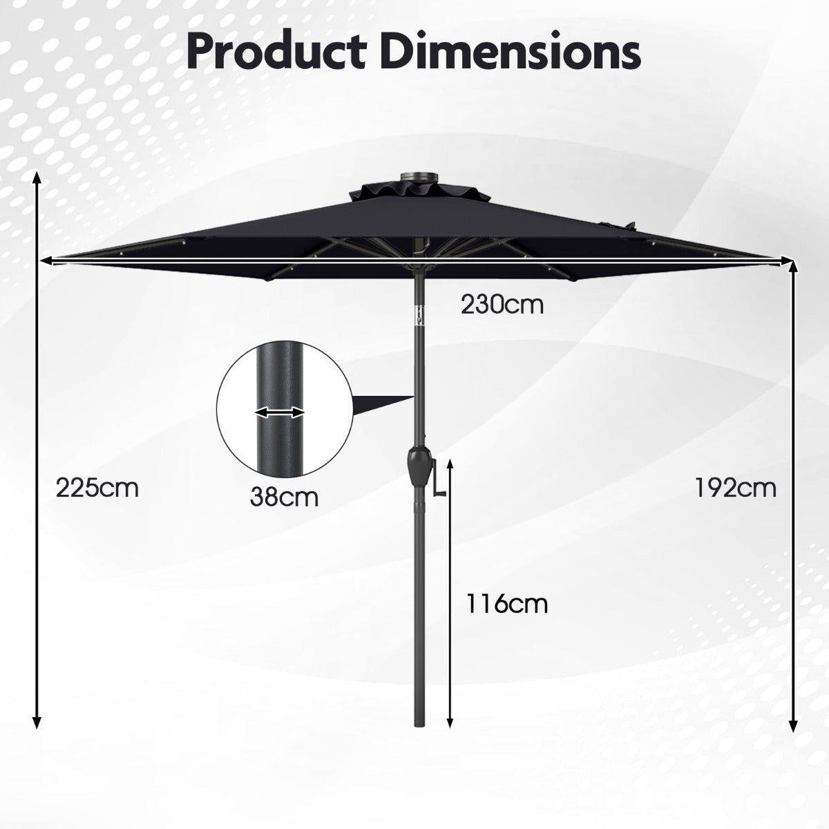 LIVSK Parasol 230 cm - Geventileerd Polyester - LED Verlichting - Kantelmechanisme - Eenvoudig Op te Bergen - Beige