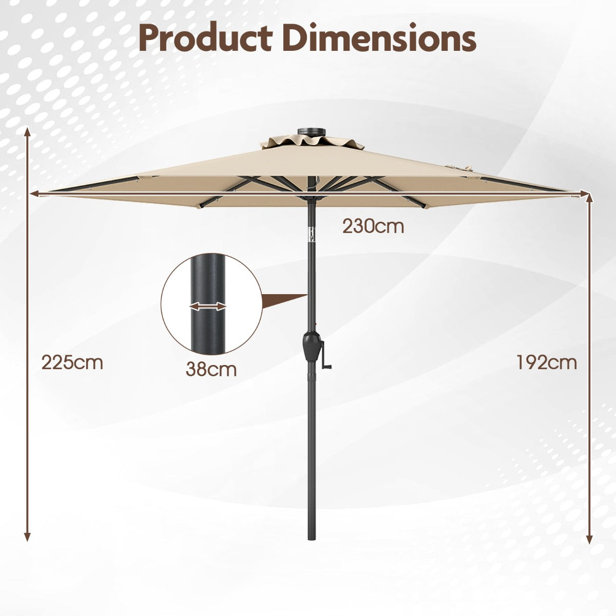 LIVSK Parasol 230 cm - Geventileerd Polyester - Verstelbaar Kantelsysteem - LED Verlichting - Eenvoudig Op te Bergen - Beige