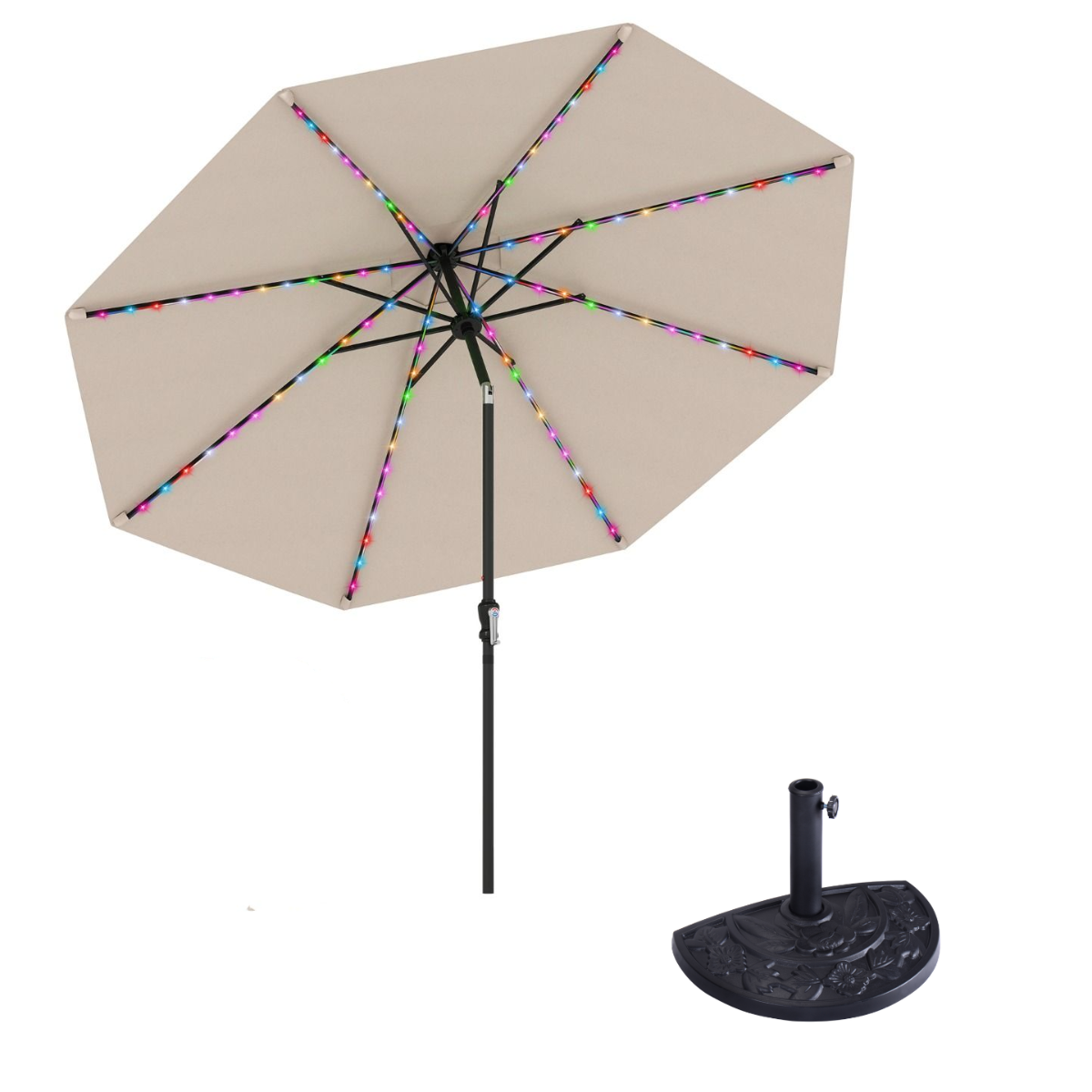 LIVSK Parasol 300 cm - 96 LED-lampen - 9 Verlichtingsmodi - Kantelmechanisme - Polyester - Beige
