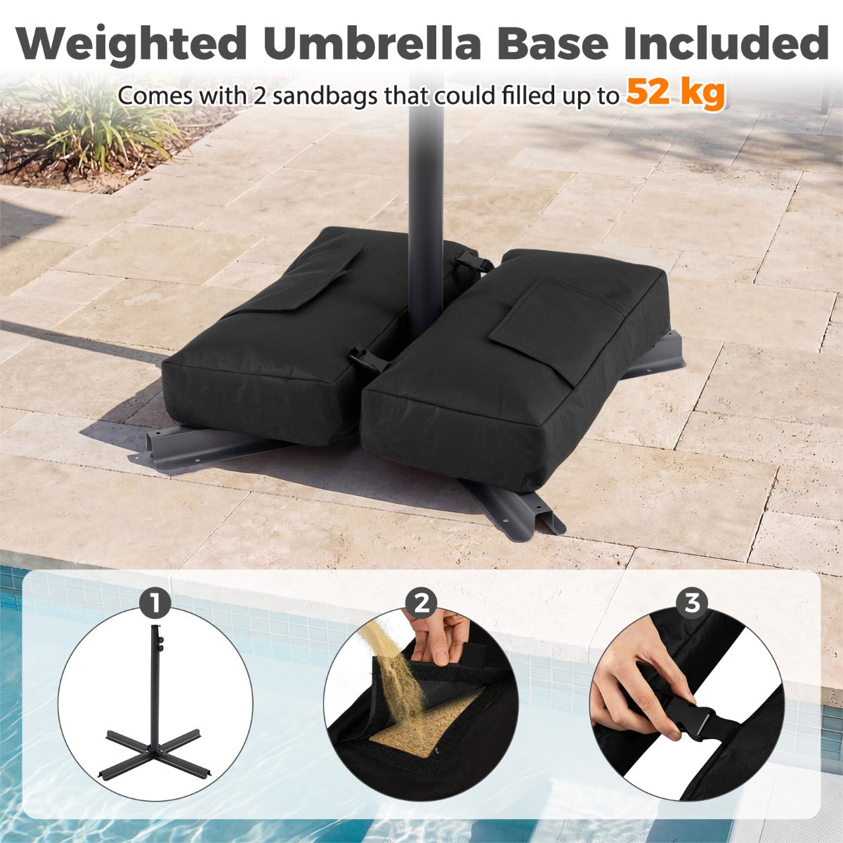 LIVSK Parasol 300 cm - Geventileerde Kap - 360° Draaibaar - Robuuste Stangen - Eenvoudige Slingerbediening - Beige/Bruin/Grijs