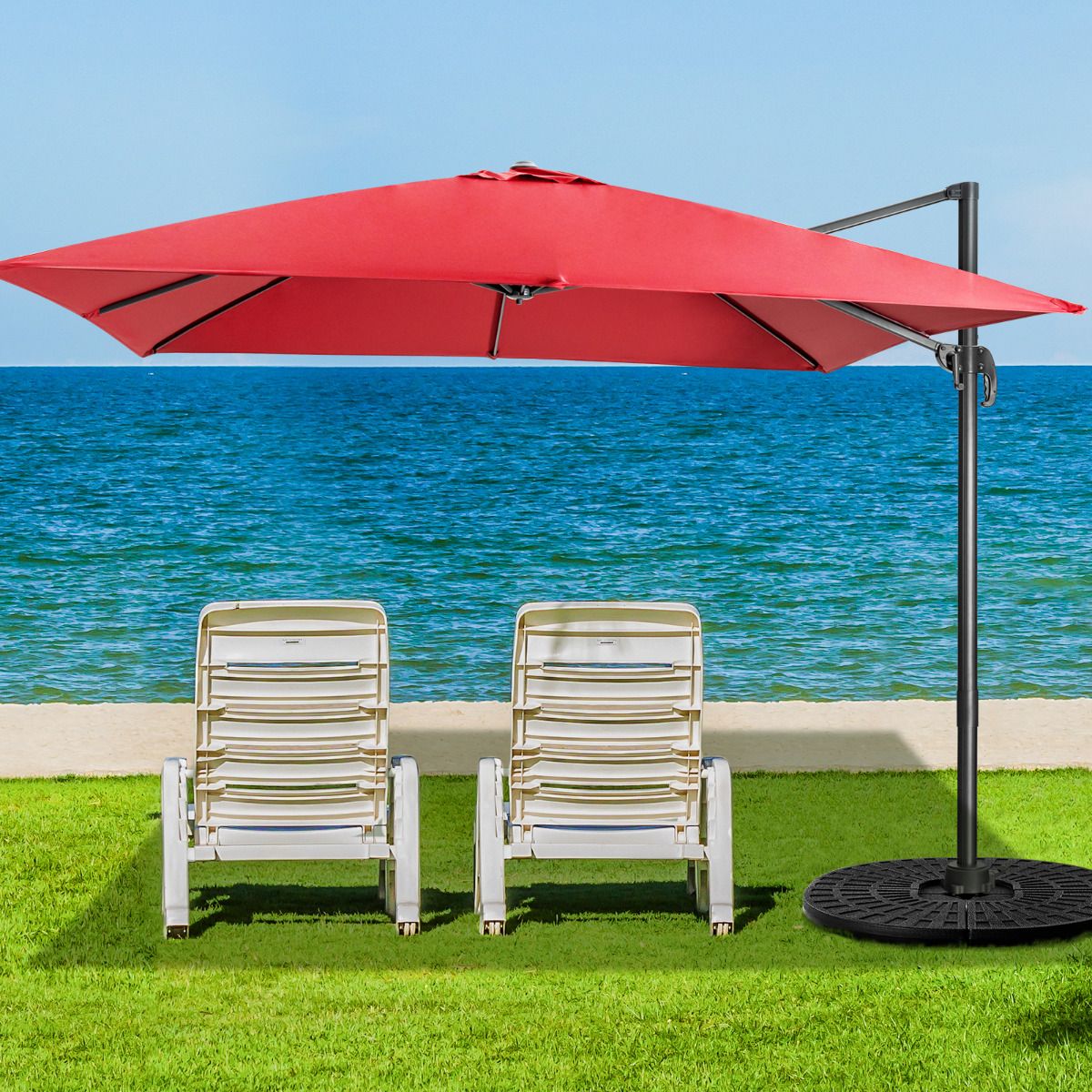 LIVSK Parasol en Voet Set - Weerbestendig HDPE - 4-delige Basisgewichten - Draagbaar en Lichtgewicht - Zwart